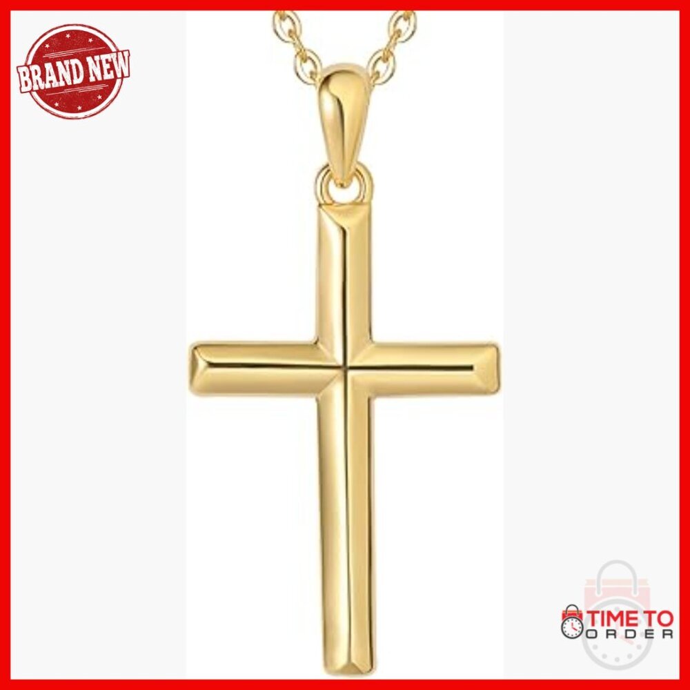 14K Gold Cross Pendant Necklace with Extension Chain, 17-19 Inches